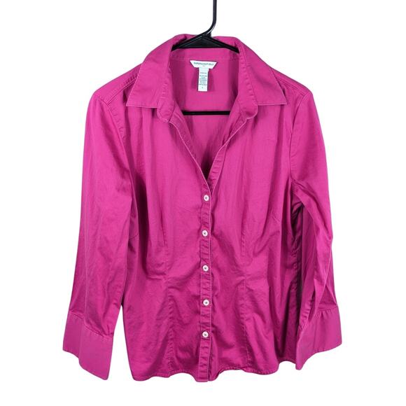 Banana Republic Women’s L Fuchsia Stretch Button Down Shirt Spandex Blouse - Picture 1 of 3